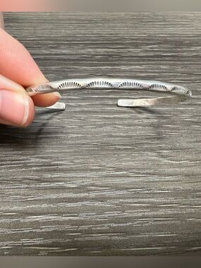 Sterling Silver Stamped Open Cuff Bracelet - Silver